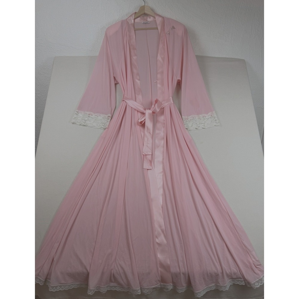 Lucie Ann Women's Robe Nightgown Satin Long Hollywood Glam L Luxe Victorian Pink